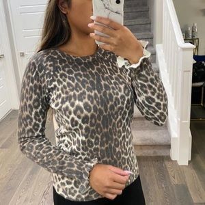 Banana Republic x Filpucci Fine Italian Yarn Leopard Ruffle Sleeve Sweater Small